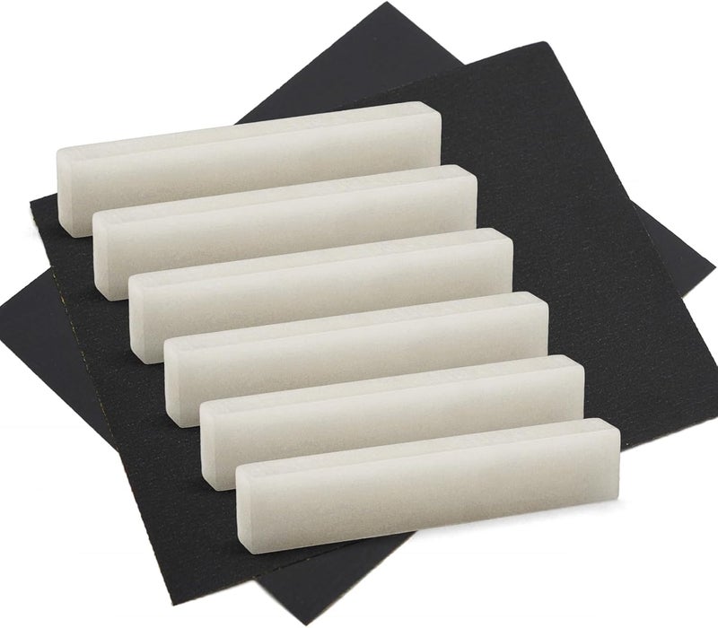 MAXCHEER 6 String Acoustic Guitar Bone Bridge Saddle and Nut Made of Real Bone with 2pcs Sandpaper (6Pcs Nut) - Image 1